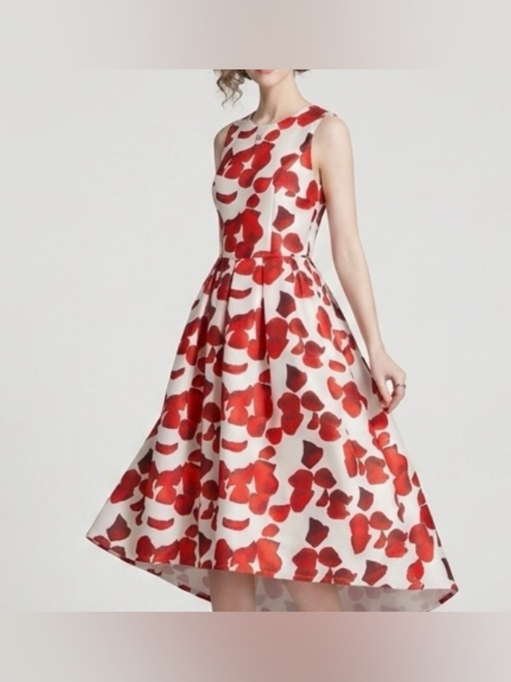 NWT re:named Red White Rose Petal Flare Midi Dress Cutout Back 1950s Style Sz M